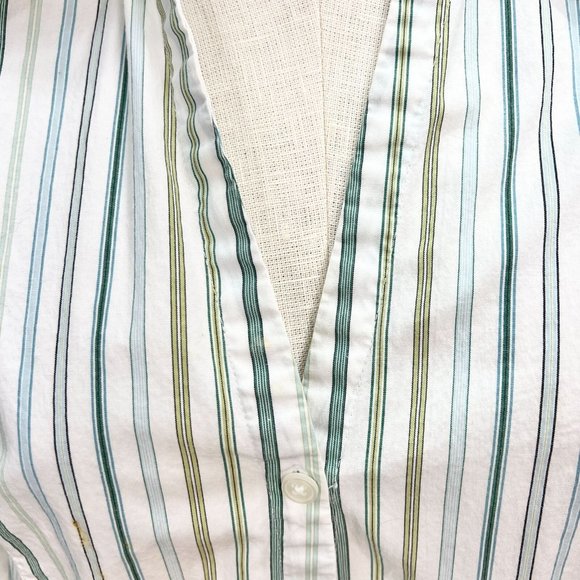 Ann Taylor Loft Top Womens 8 Blue Green White Pinstripe Long Sleeve - Picture 3 of 8